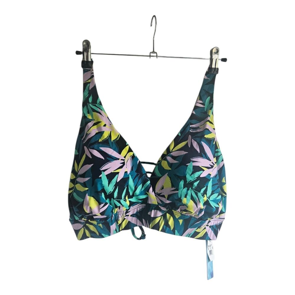 Beach Betty by Miracle Brand NWT Bikini Swim Top Leaf Print Lace-Up Back Size 2X